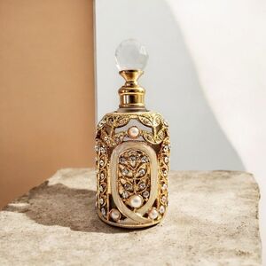 Vintage Elegant Gold and Pearl Perfume Bottle